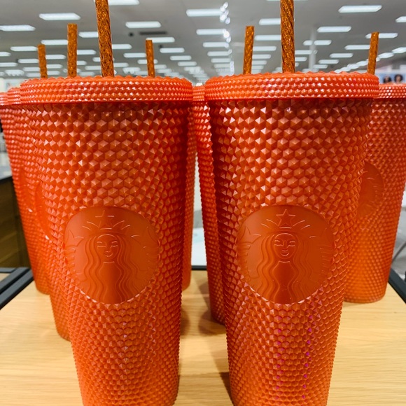 Starbucks Orange Bling Studded Tumbler Pearlized Cold Cup 24oz Halloween New - Picture 1 of 14